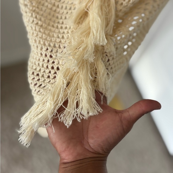 Lucky Brand Women's Poncho‎ Frill Trim Size L Cream NWT 100% Cotton - Picture 5 of 11